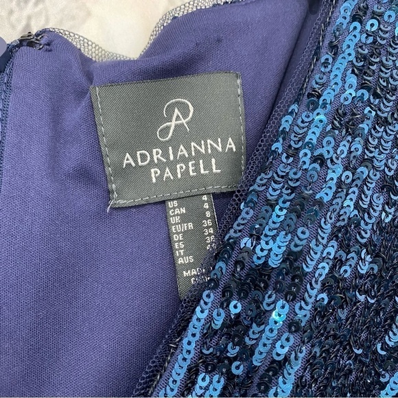 Adrianna Papell Sz 4 Blue Sequin Knee Dress V Neck Flutter Sleeve Sheath Formal - Picture 16 of 16